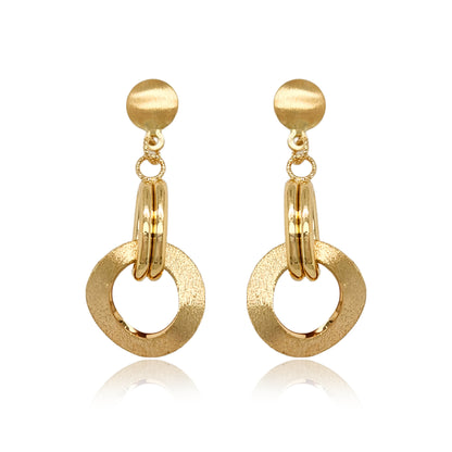 14K Gold Interlocking Circles Diamond Cut Earrings