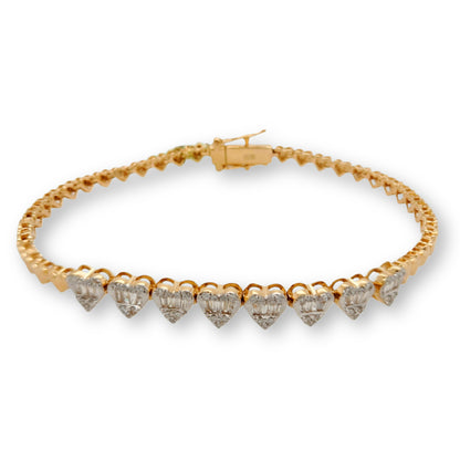 14K Gold Center Diamond Hearts Bracelet