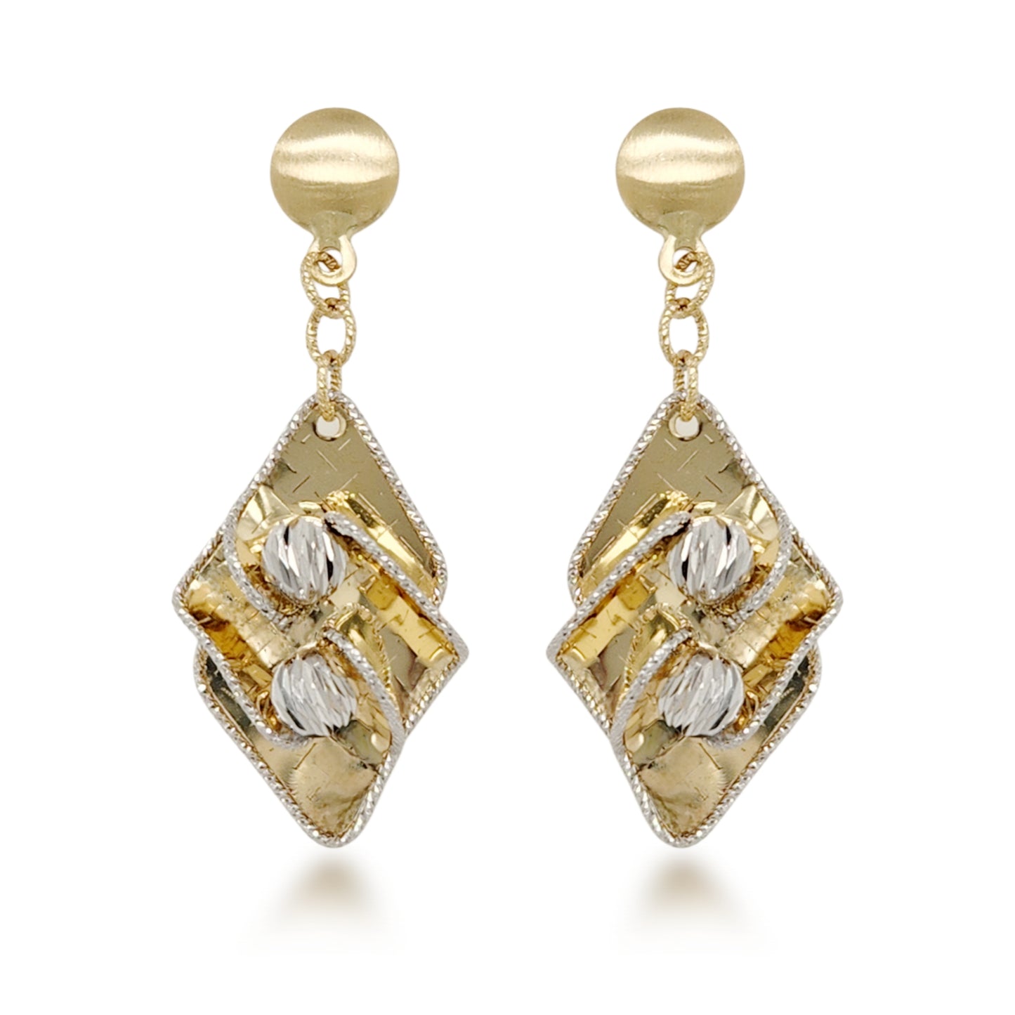 14K Gold Dangling Diamond Cut Diamond Shape Earrings