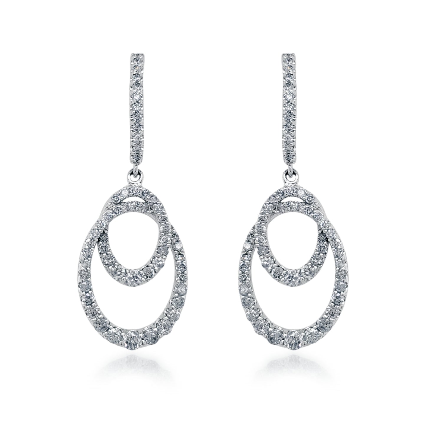 10K Gold Diamond Double Oval Hanging Earrings