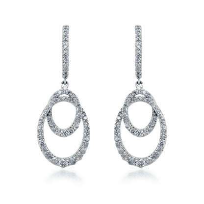 10K Gold Diamond Double Oval Hanging Earrings