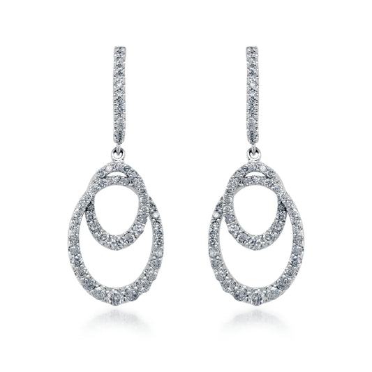 10K Gold Diamond Double Oval Hanging Earrings