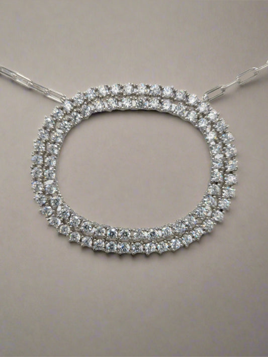 Sterling Silver CZ Open Oval Necklace