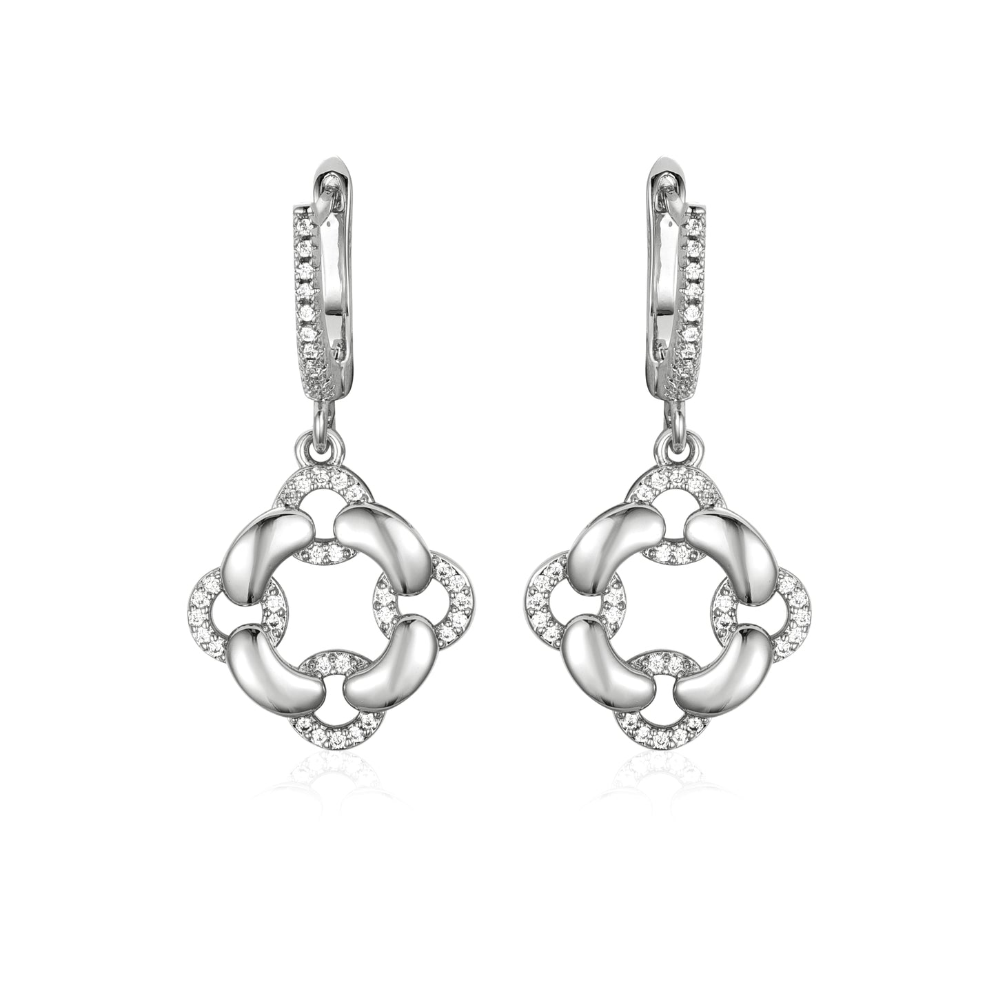 Sterling Silver Interlocking Circles With CZ Earrings