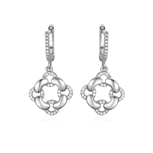 Sterling Silver Interlocking Circles With CZ Earrings