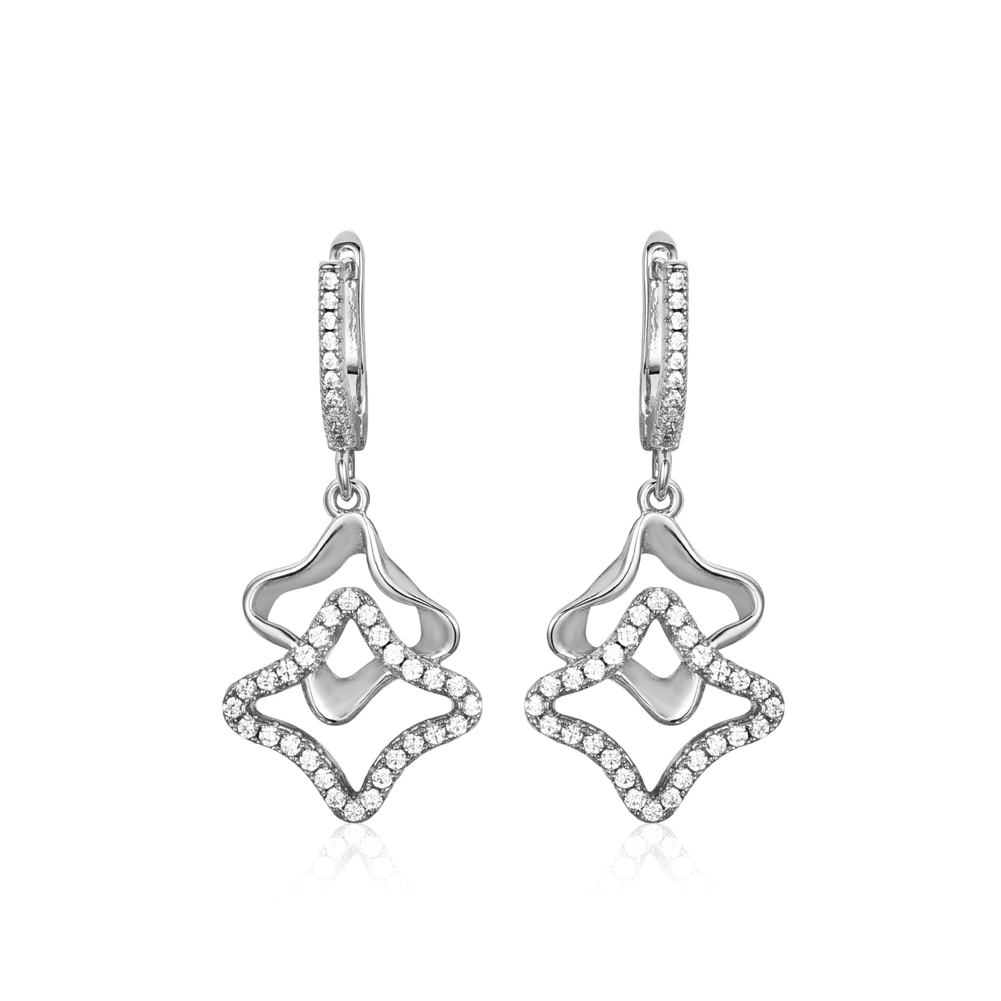 Sterling Silver Double Shaped With CZ Earrings