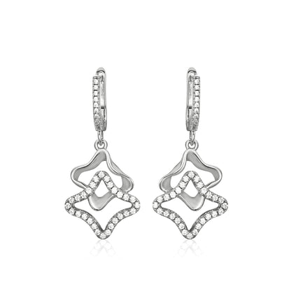 Sterling Silver Double Shaped With CZ Earrings