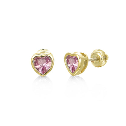 Gold Plated Surgical Steel Bezel Set CZ Heart Stud Earrings