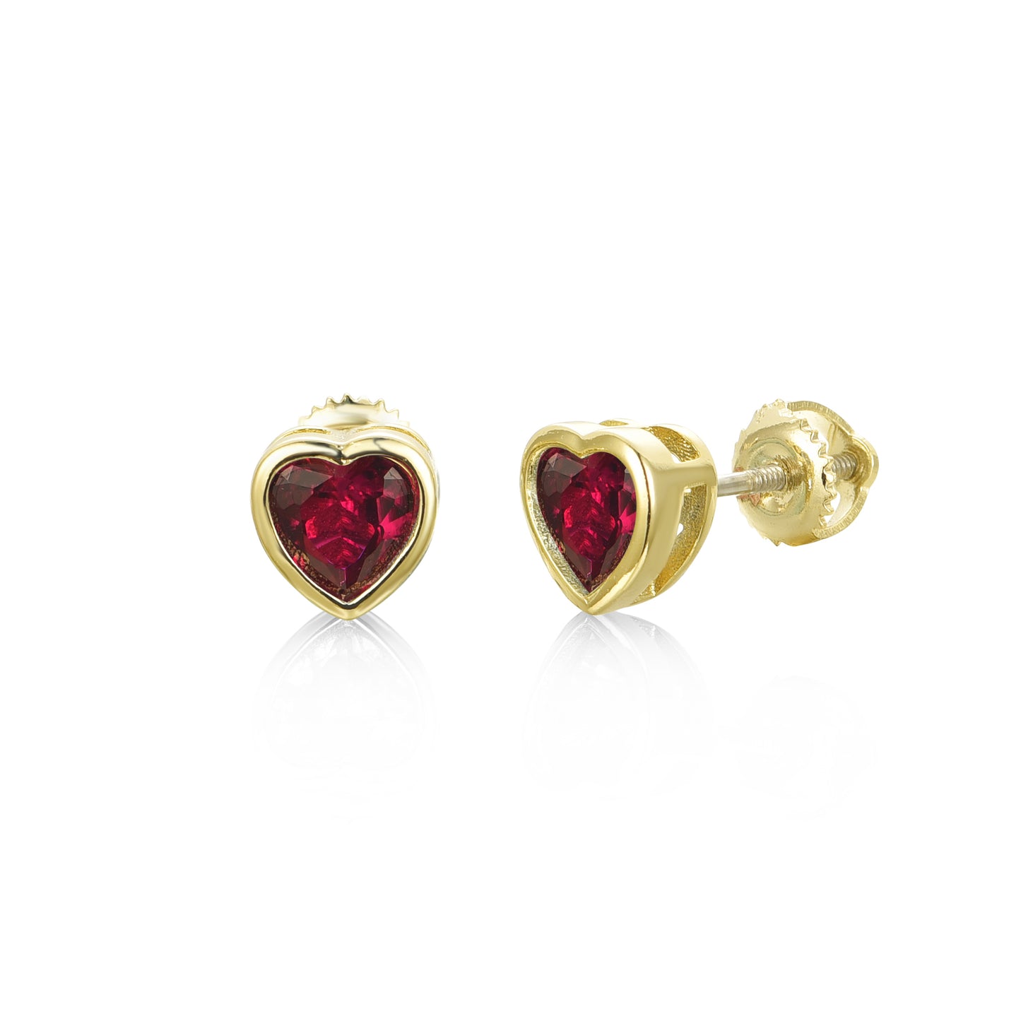 Gold Plated Surgical Steel Bezel Set CZ Heart Stud Earrings