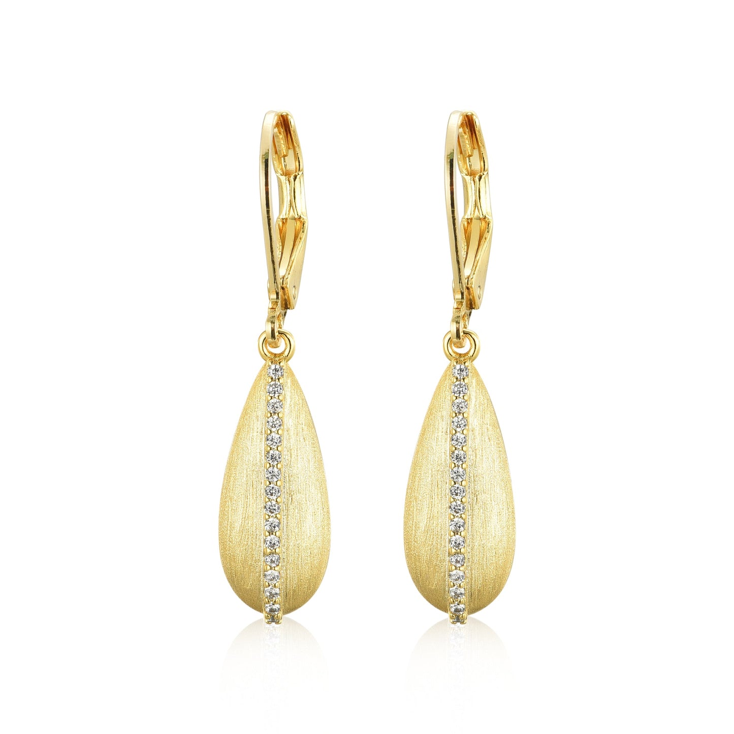 Gold Plated Surgical Steel Brushed Teardrop With CZ Line Earring