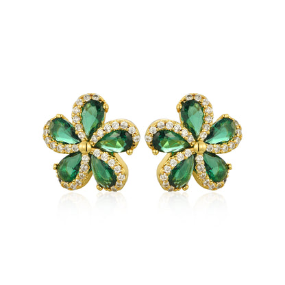 Lil' Empress Gold Plated or Rhodium Plated Surgical Steel 5 Petal Colorful CZ Flower Stud Earrings
