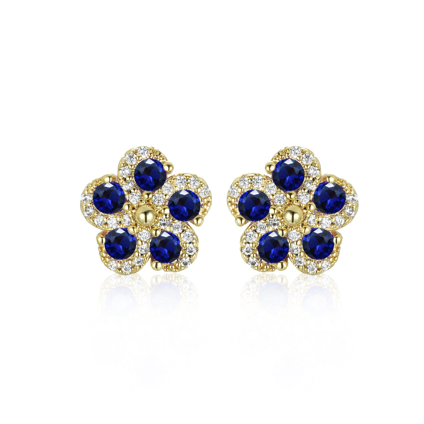 Gold Plated 10mm Surgical Steel 5 Petal Colorful CZ Flower Stud Earrings