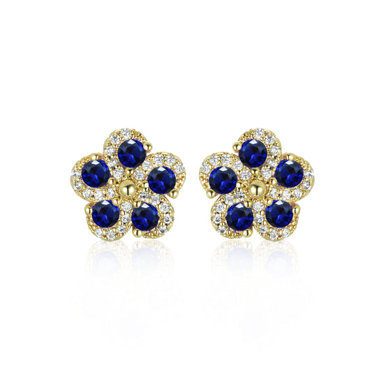 Gold Plated 10mm Surgical Steel 5 Petal Colorful CZ Flower Stud Earrings
