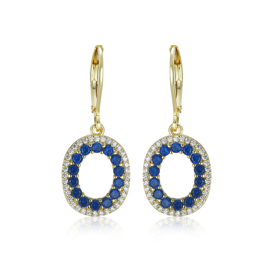Gold-Plated Hanging Oval with Sapphire CZs on Surgical Leverback Earrings