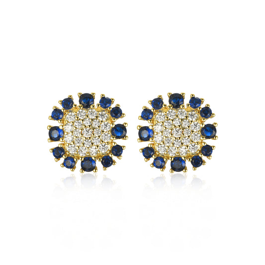 Gold-Plated Surgical Steel Sapphire Around CZ Square Stud Earrings