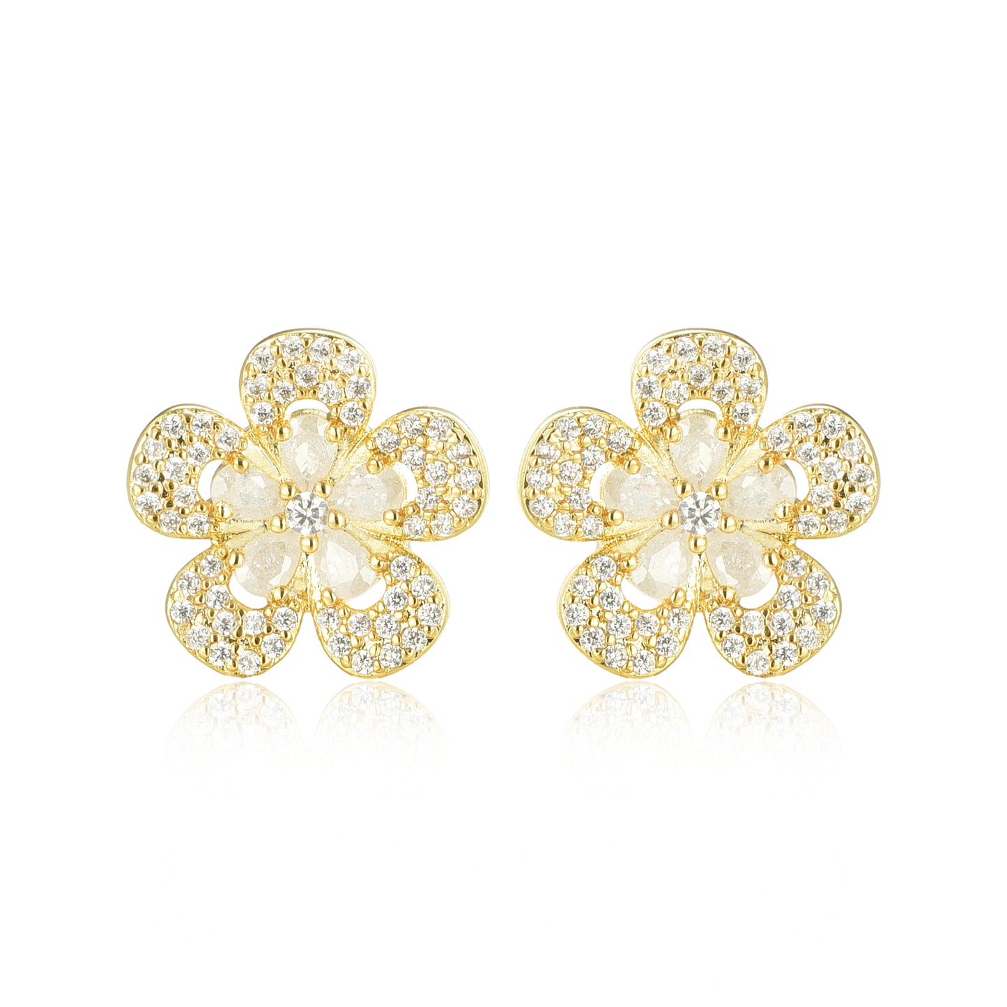 Surgical Steel Five Petal CZ Flower Stud Earrings