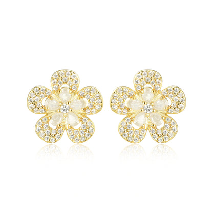 Surgical Steel Five Petal CZ Flower Stud Earrings