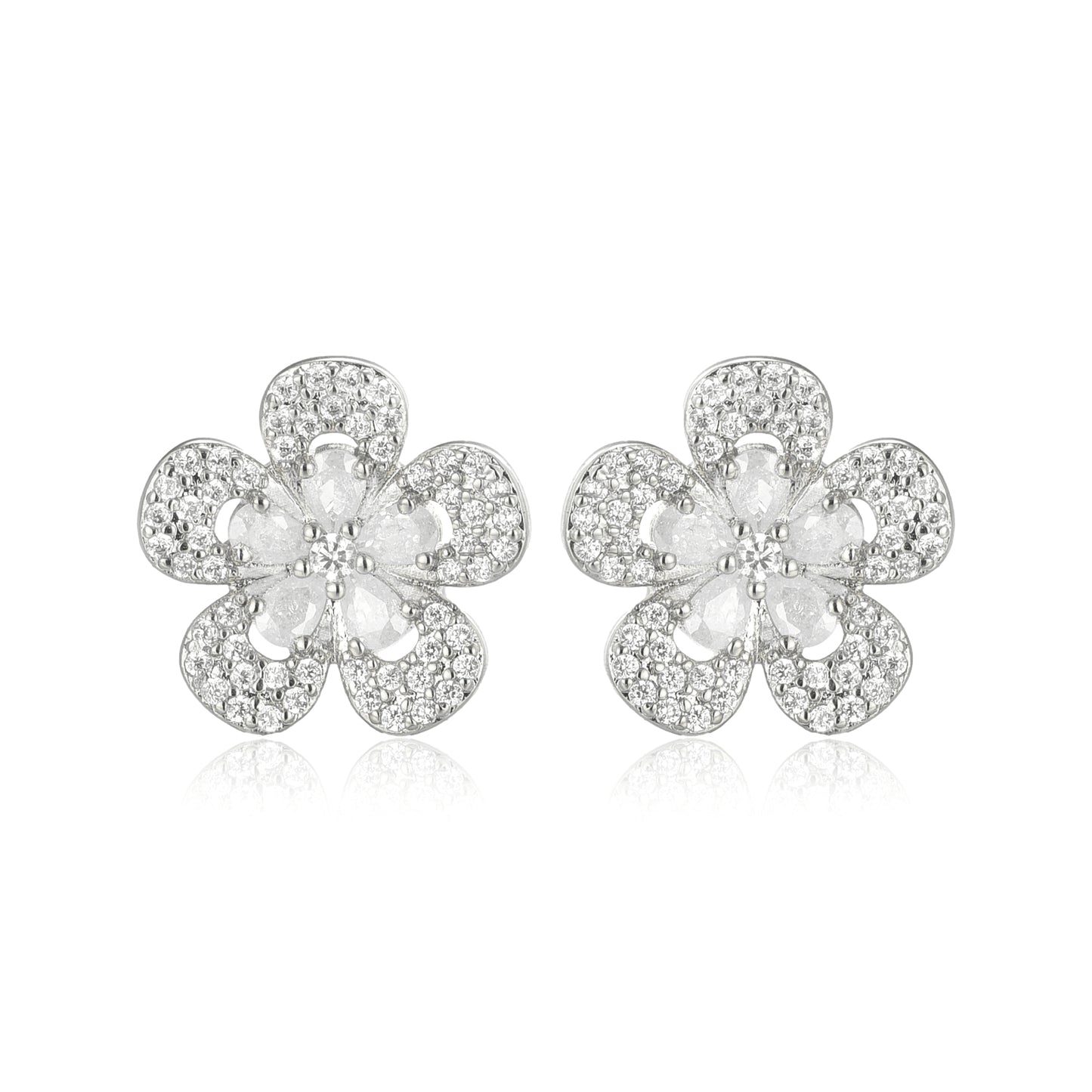 Surgical Steel Five Petal CZ Flower Stud Earrings