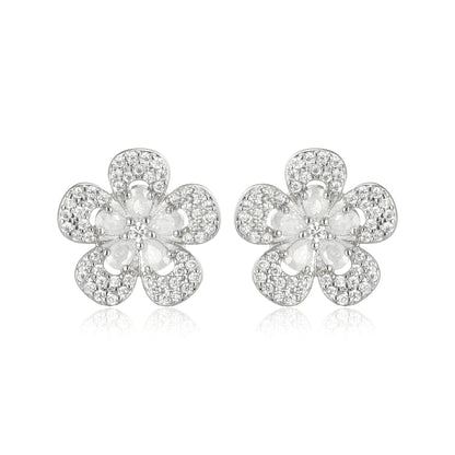 Surgical Steel Five Petal CZ Flower Stud Earrings