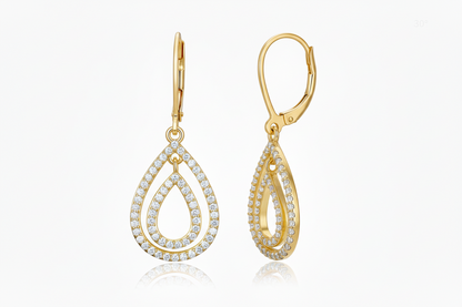 Surgical Steel CZ Double Oval Leverback Earrings