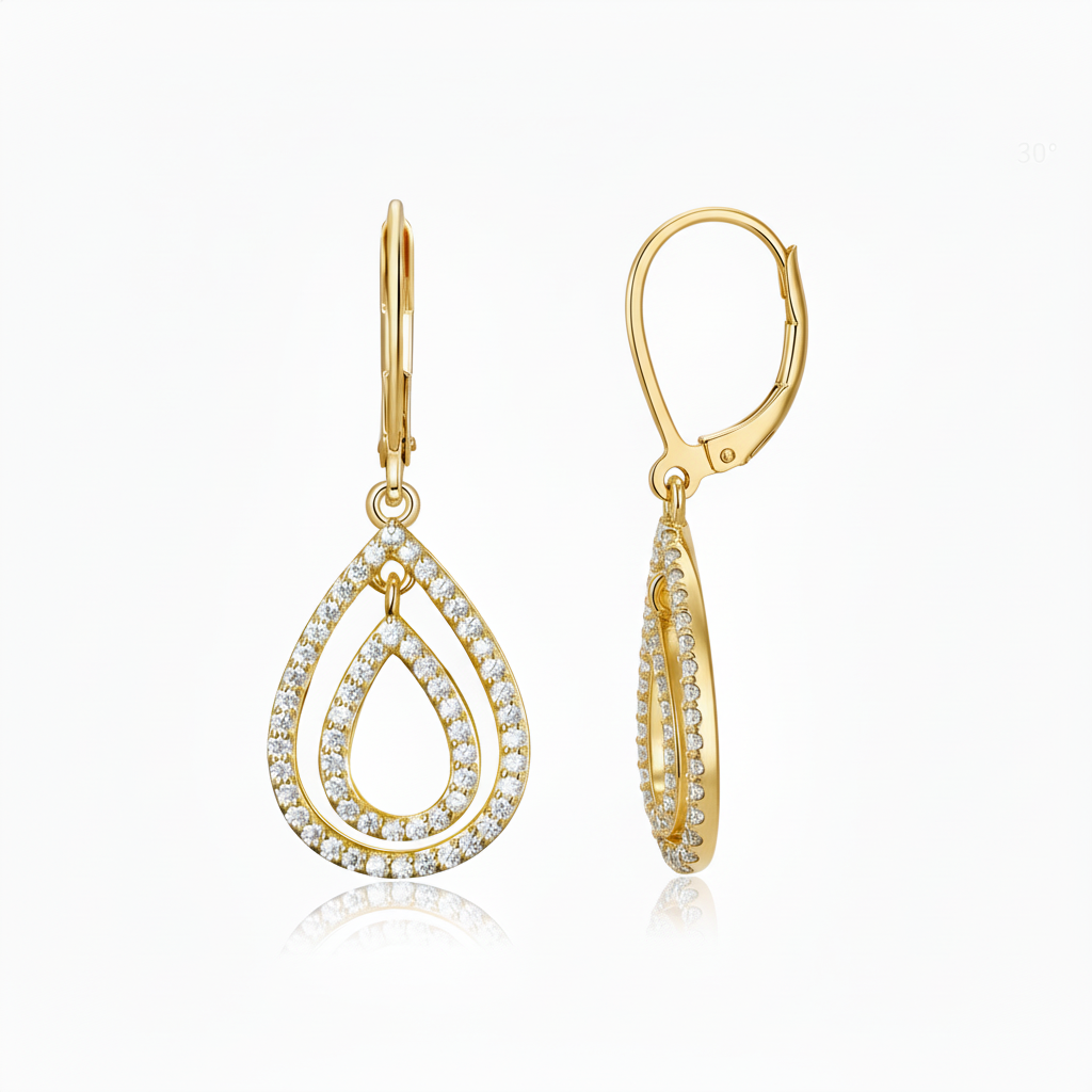 Surgical Steel CZ Double Oval Leverback Earrings