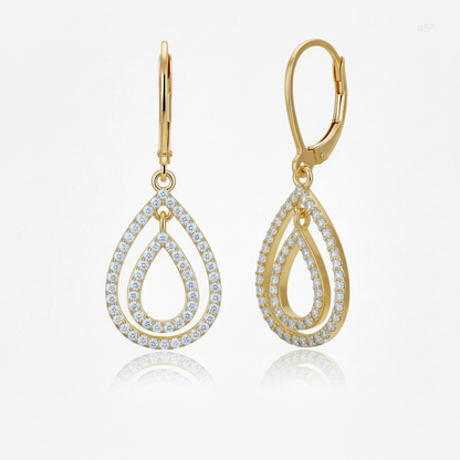Surgical Steel CZ Double Oval Leverback Earrings