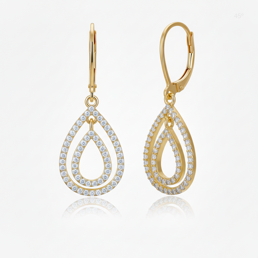 Surgical Steel CZ Double Oval Leverback Earrings