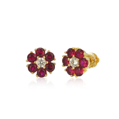 Gold Plated Surgical Steel Color CZ Flower Stud Earrings