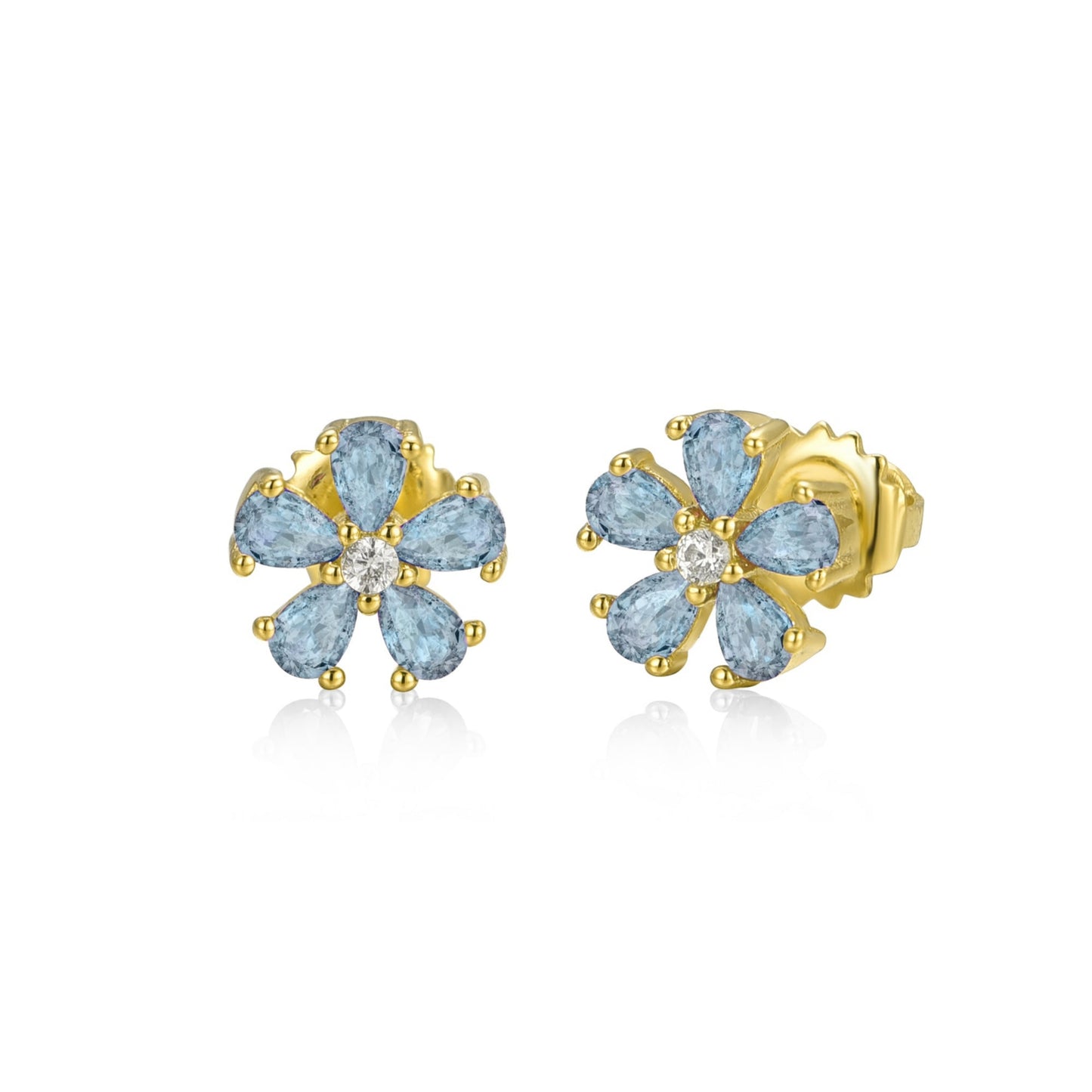 Gold Plated Surgical Steel Color CZ Flower 5 Petal Stud Earrings