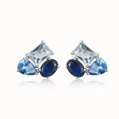 Sterling Silver Three Stone Stud Earring