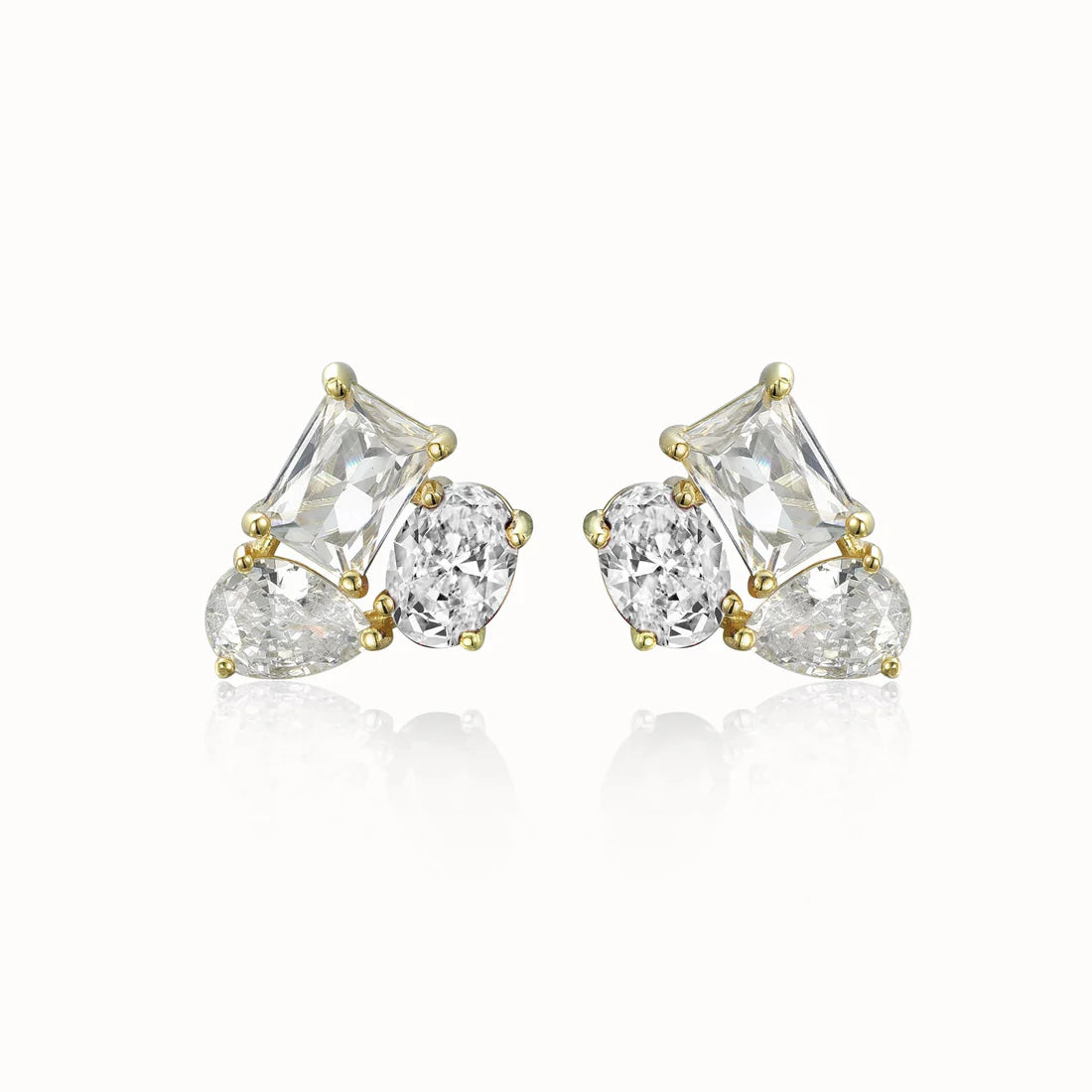 Sterling Silver Three Stone Stud Earring