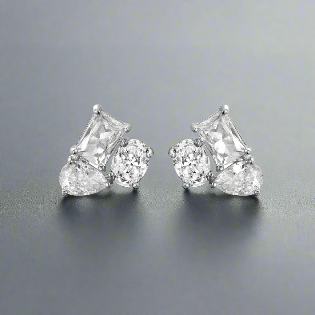 Sterling Silver Three Stone Stud Earring