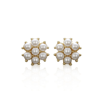 Surgical Steel Gold Plated Pearl Cluster Stud Earring