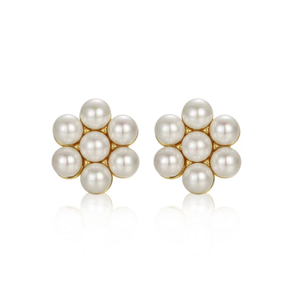 Sterling Silver Gold Plated Pearl Cluster Stud Earring