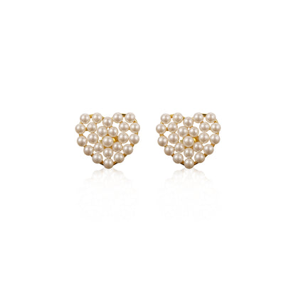 Gold Plated Surgical Steel Pearl Heart Stud Earring