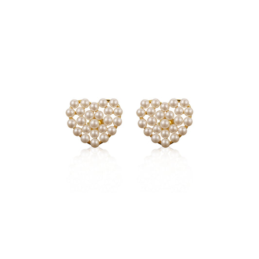 Gold Plated Surgical Steel Pearl Heart Stud Earring