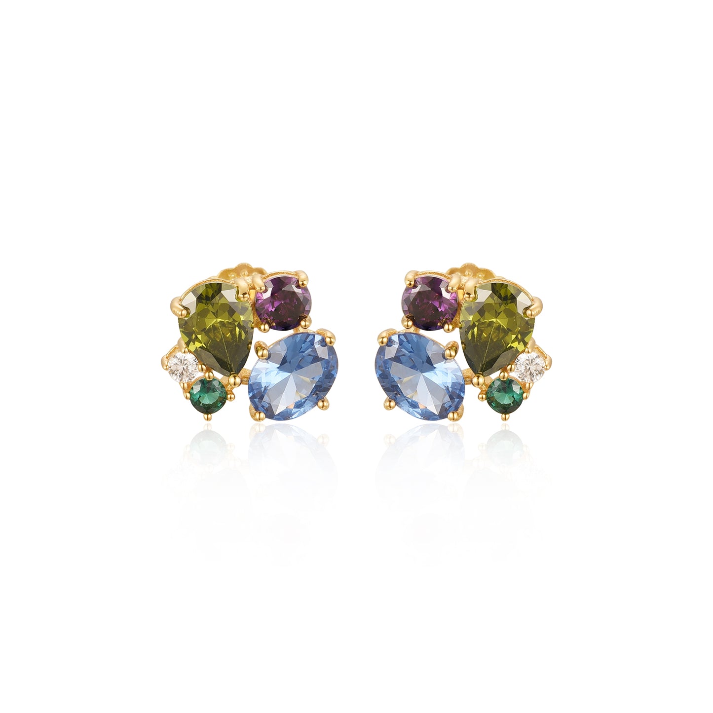 Sterling Silver Gold Plated Multi Shaped Multi Color CZ Stud Earring
