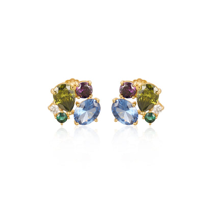 Sterling Silver Gold Plated Multi Shaped Multi Color CZ Stud Earring