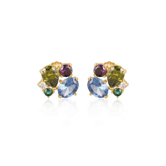Sterling Silver Gold Plated Multi Shaped Multi Color CZ Stud Earring