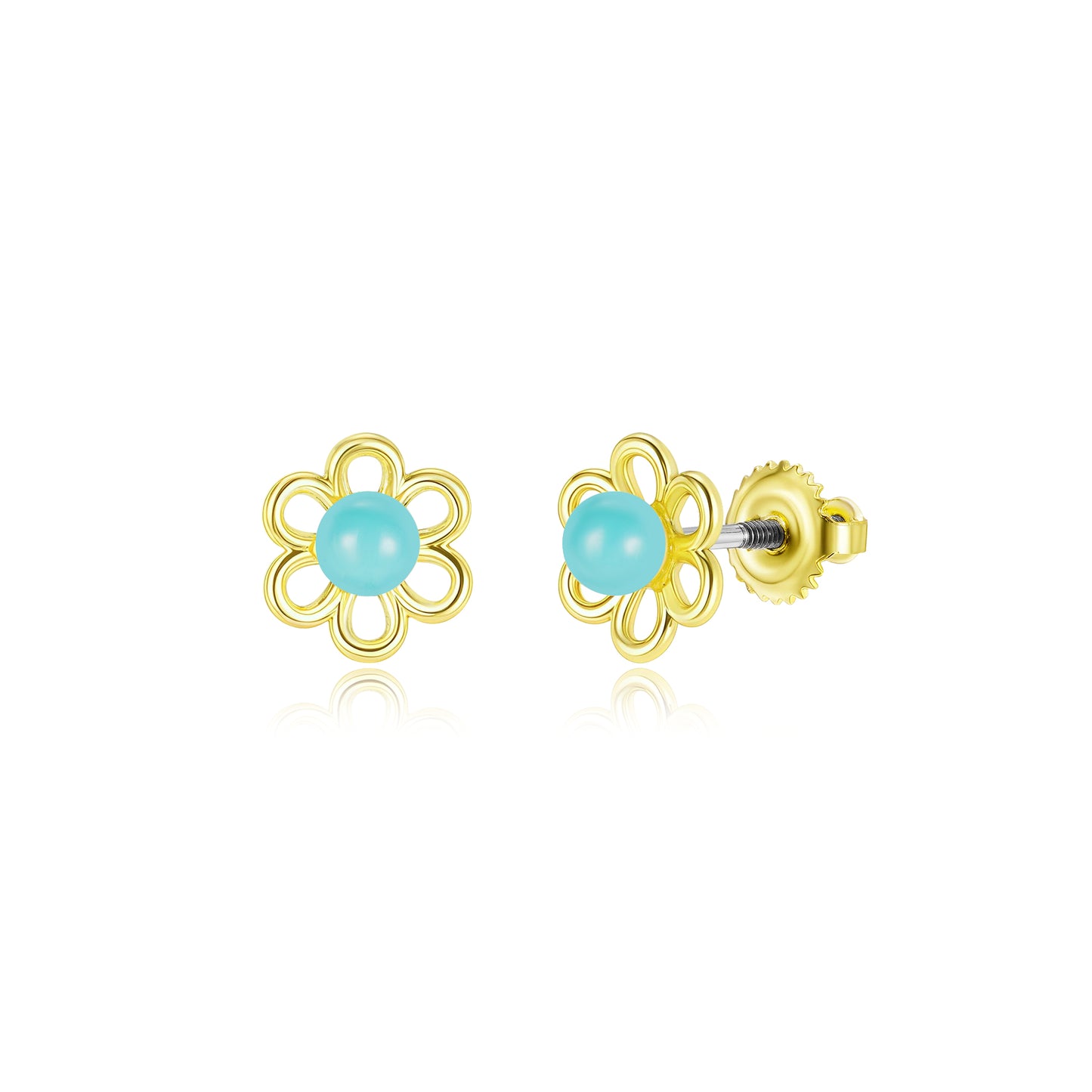 Gold Plated Surgical Steel Small Flower With Center Bead  Stud Earrings