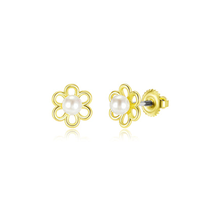 Gold Plated Surgical Steel Small Flower With Center Bead  Stud Earrings