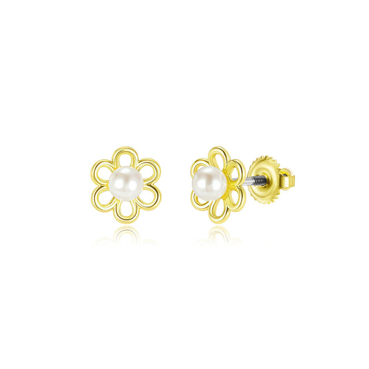 Gold Plated Surgical Steel Small Flower With Center Bead  Stud Earrings