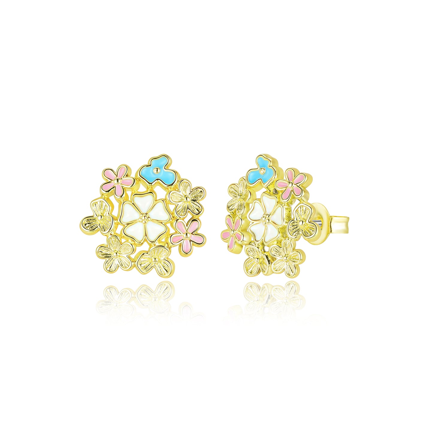 Gold Plated Titanium Post Colored Enamel Flower Stud Earrings