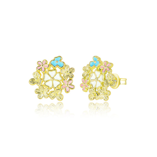 Gold Plated Titanium Post Colored Enamel Flower Stud Earrings
