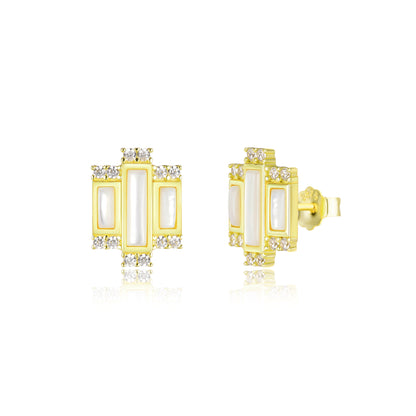 Sterling Silver Mother Of Pearl Rectangular Stud Earrings
