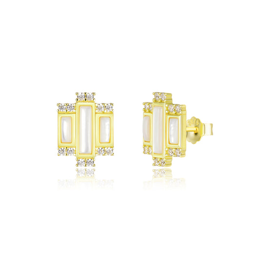 Sterling Silver Mother Of Pearl Rectangular Stud Earrings