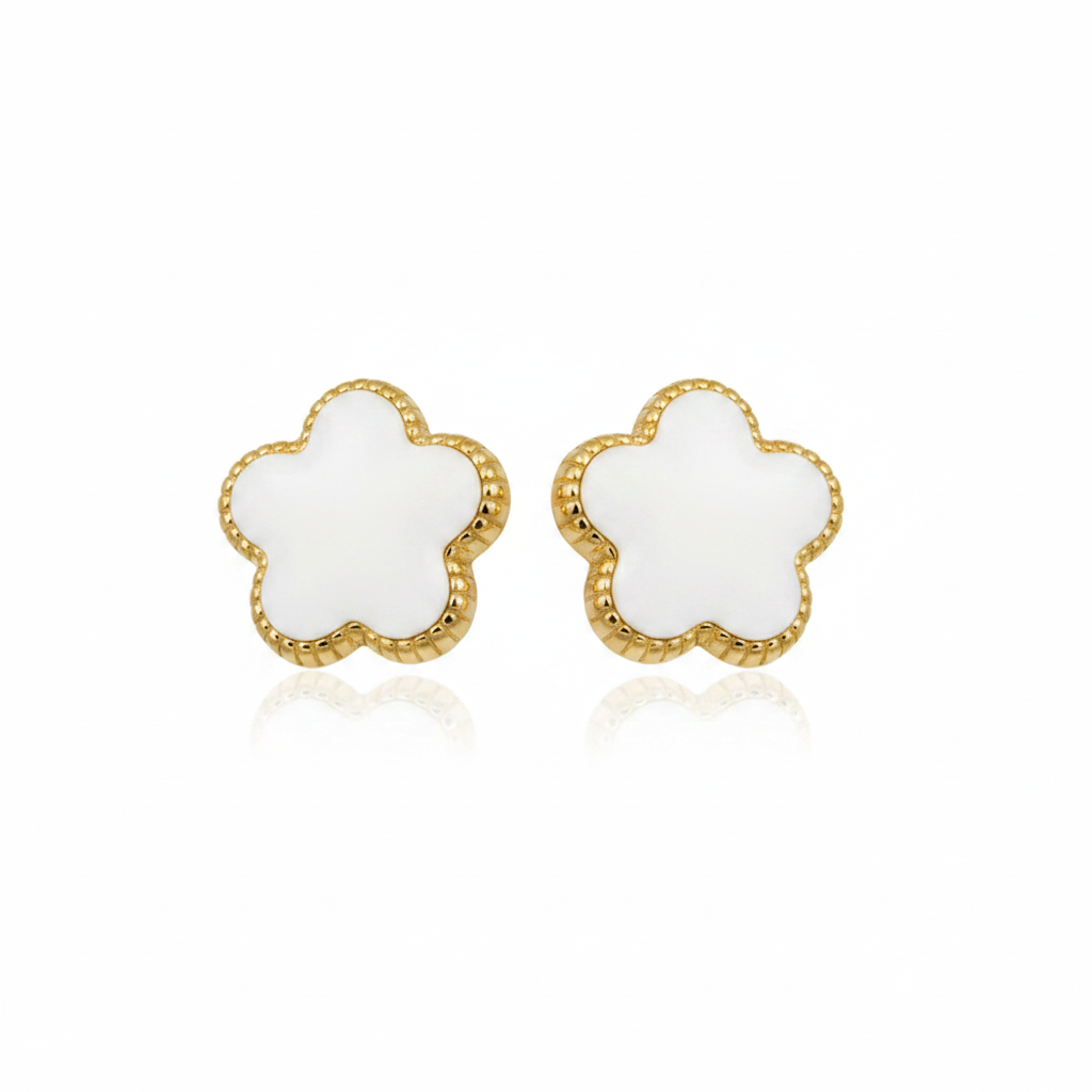Kids Gold Plated Enamel Flower Stud Earrings - Hypoallergenic Surgical Steel