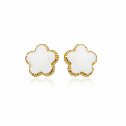 Kids Gold Plated Enamel Flower Stud Earrings - Hypoallergenic Surgical Steel