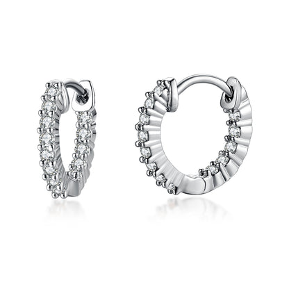 Surgical Steel Rhodium Plated Micropave CZ Hoop Earrings