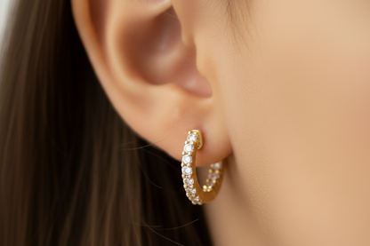 Surgical Steel Gold Plated Micropave CZ Hoop Earrings